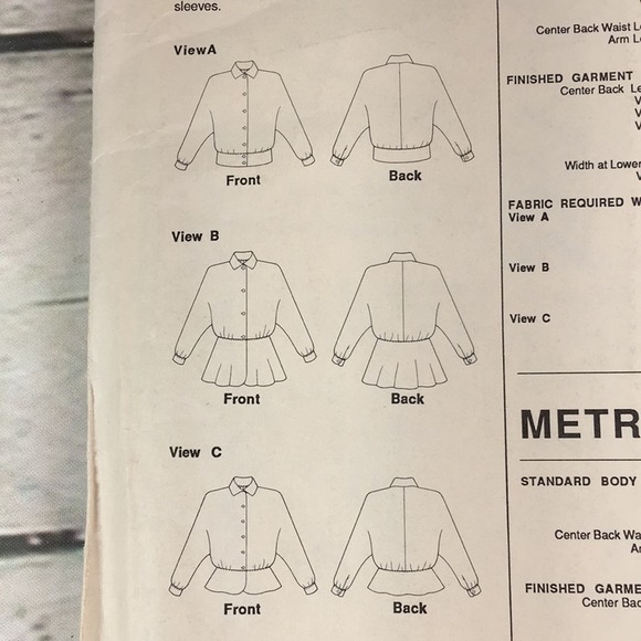 Vintage Stretch & Sew 1092 Blouson & Peplum Jacket Sewing‎ Pattern Bust Sz 30-46 - Picture 7 of 11